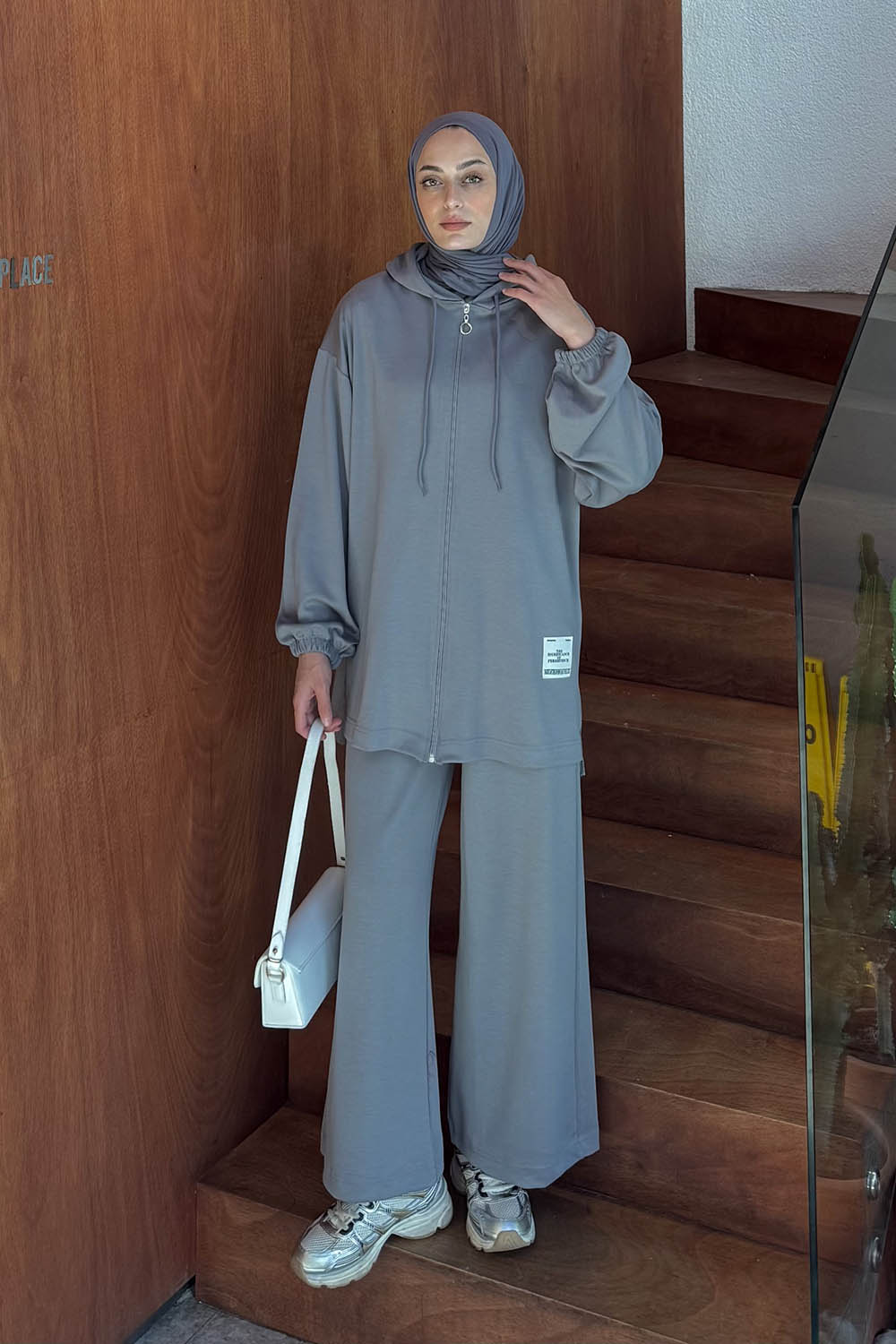 Lamelif Arma Detaylı İkili Takım Gri