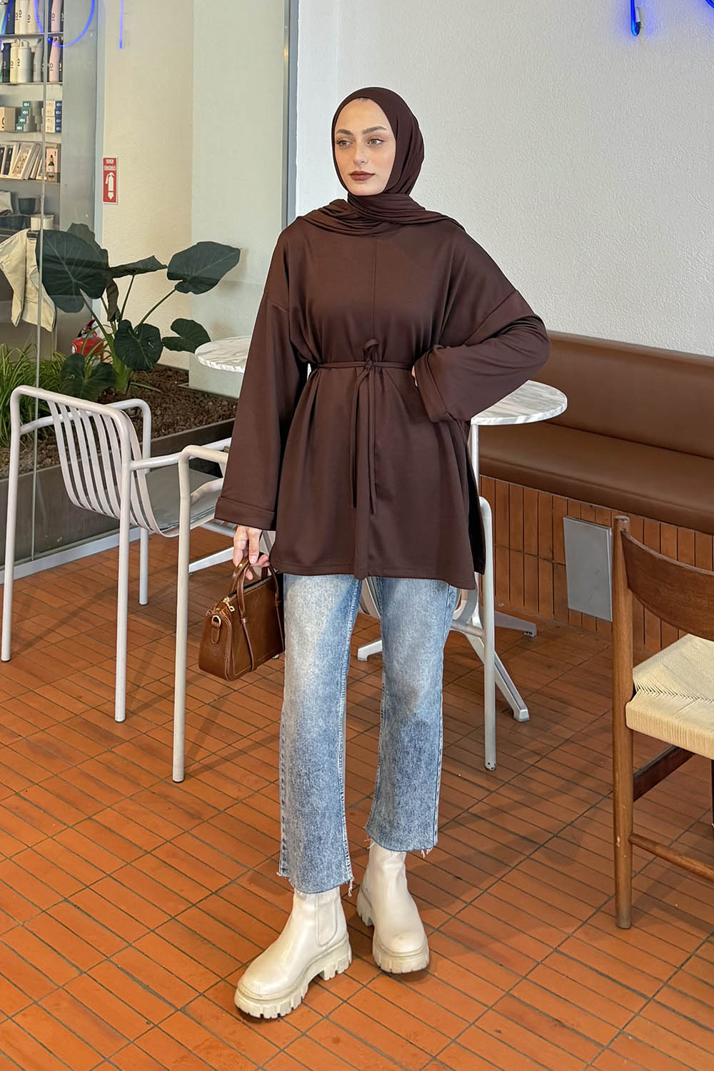 Lamelif Bağlama Detaylı Sweat Acı Kahve