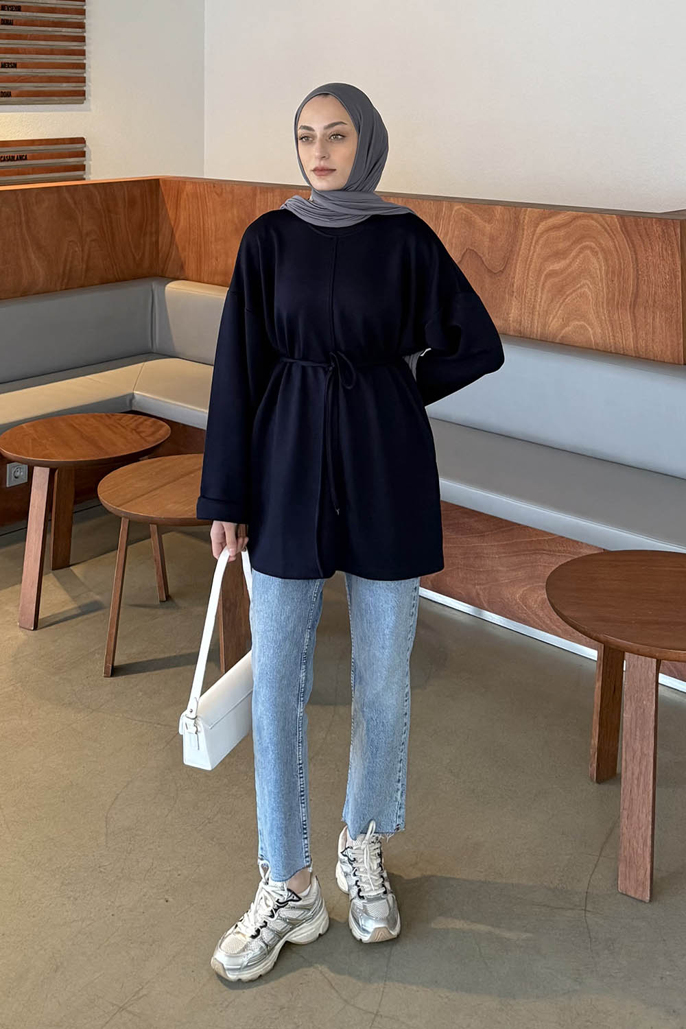 Lamelif Bağlama Detaylı Sweat Lacivert