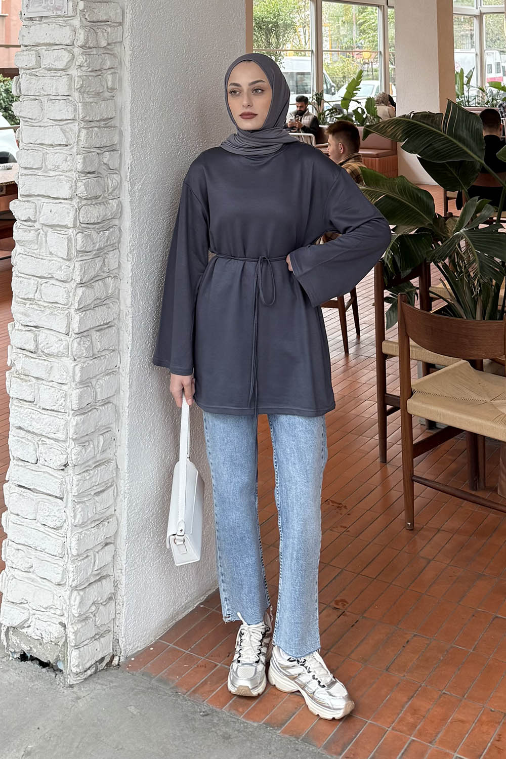 Lamelif Bağlama Detaylı Sweat Antrasit