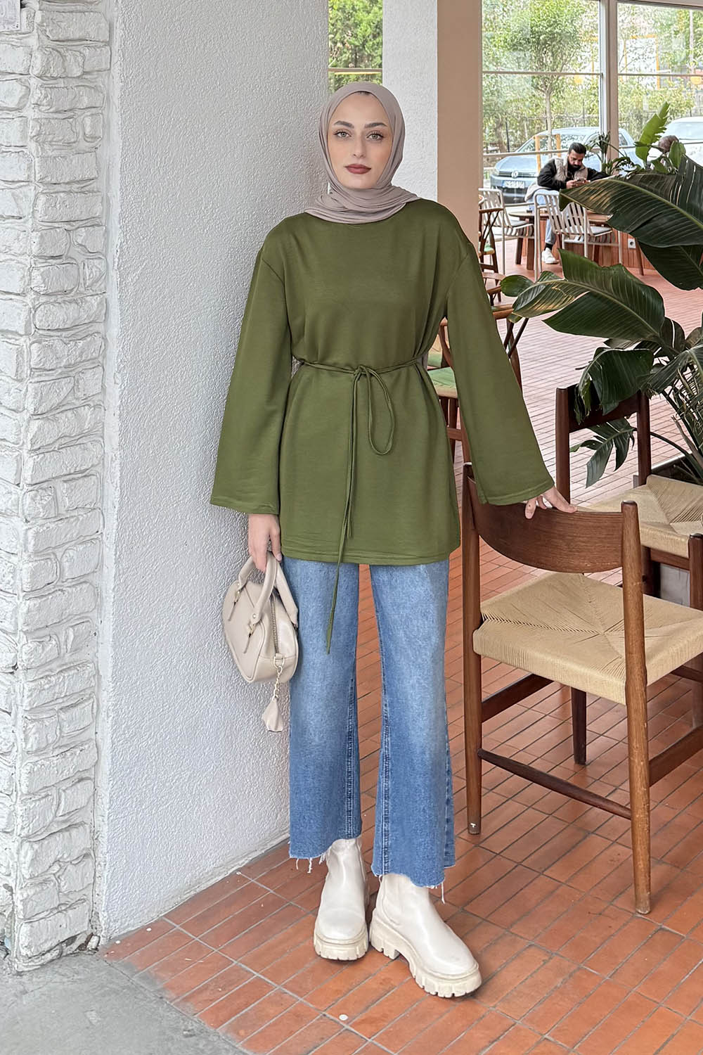 Lamelif Bağlama Detaylı Sweat Fıstık Yeşili