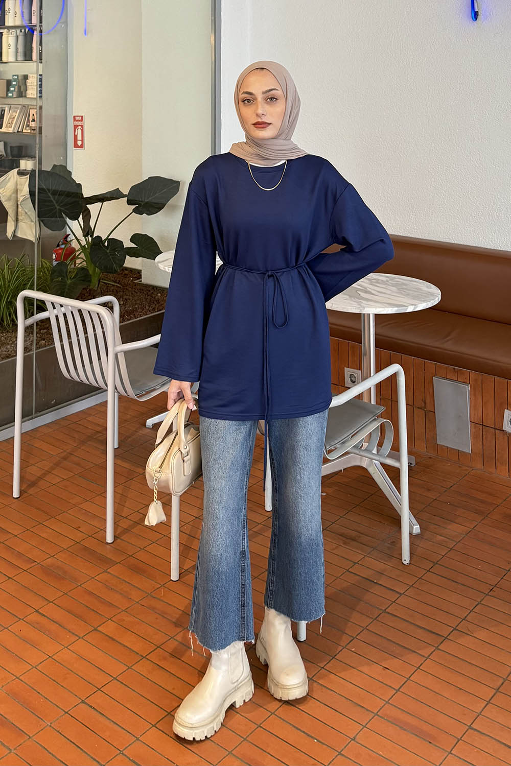 Lamelif Bağlama Detaylı Sweat Lacivert