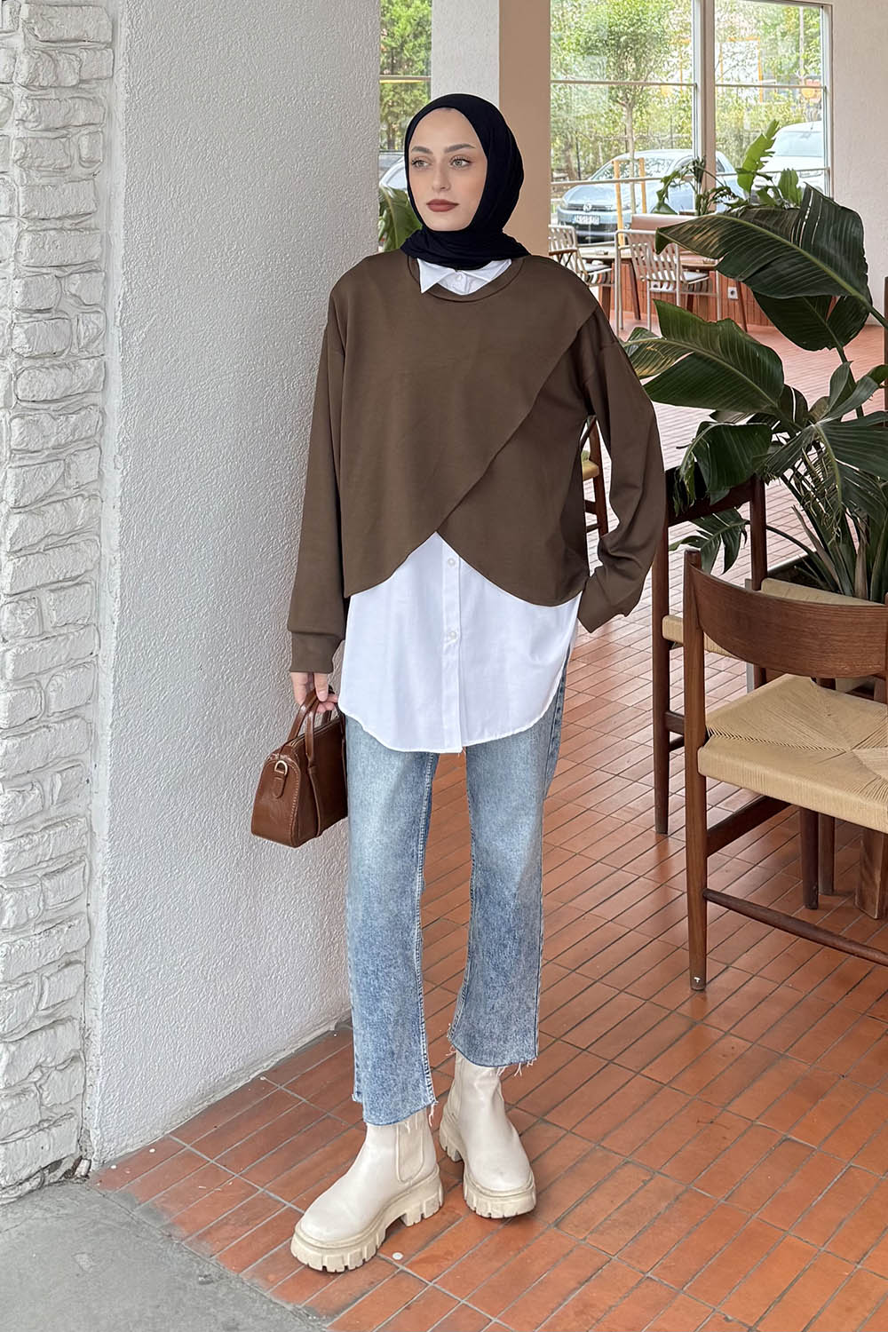 Lamelif İki Parça Tunik Kahverengi