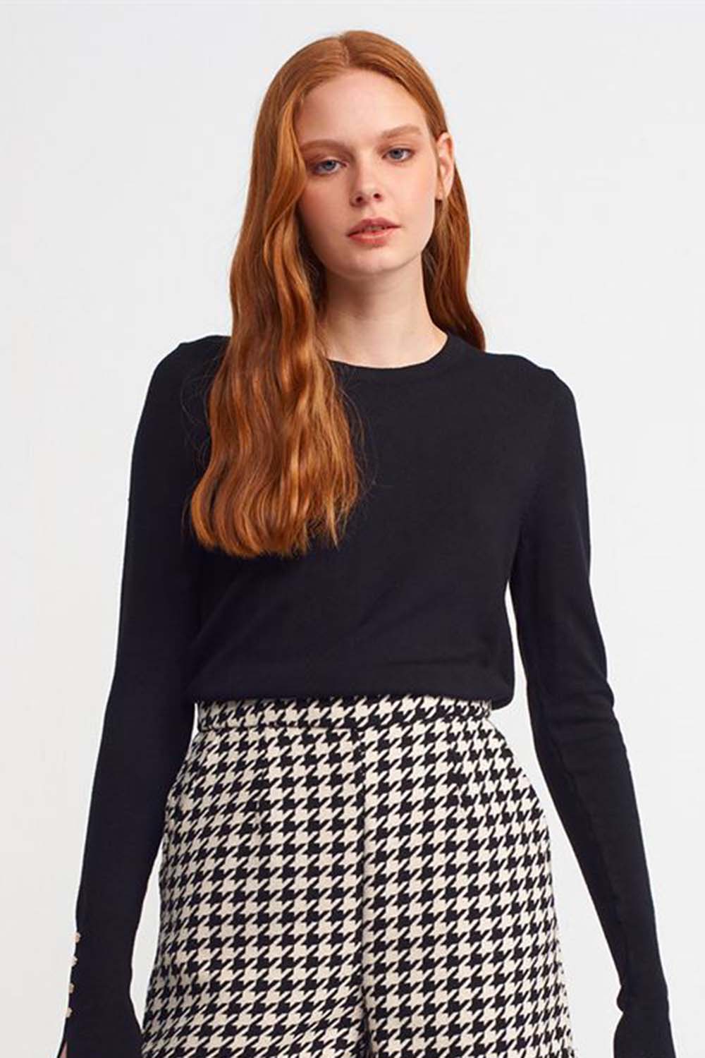 Lamelif Dilvin Bisiklet Yaka Kol Ortası Droplu Kazak Siyah