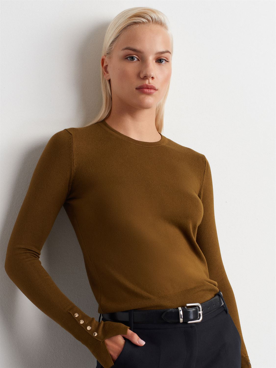 Lamelif Dilvin Bisiklet Yaka Kol Ortası Droplu Kazak Yağ Yeşili