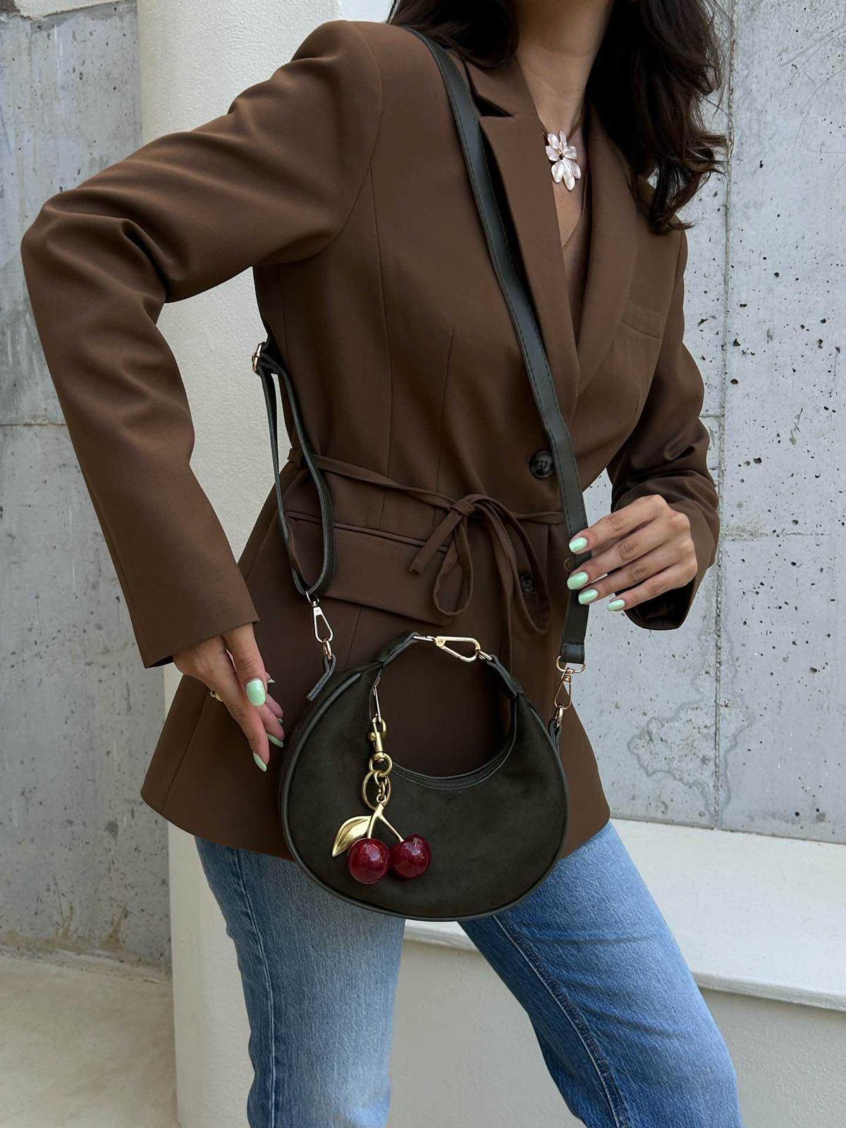 Lamelif Betty Süet Model Charm Hediyeli Kadın El Ve Omuz Çantası