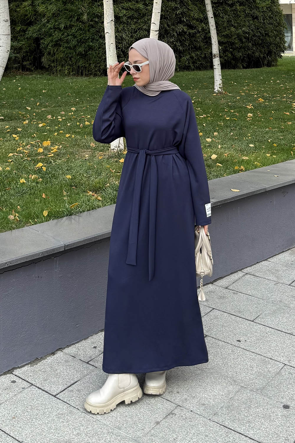 Lamelif Arma Detaylı Elbise Lacivert