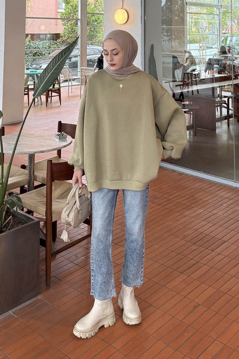 Plum Green Crew Neck Long Arm Sweatshirt