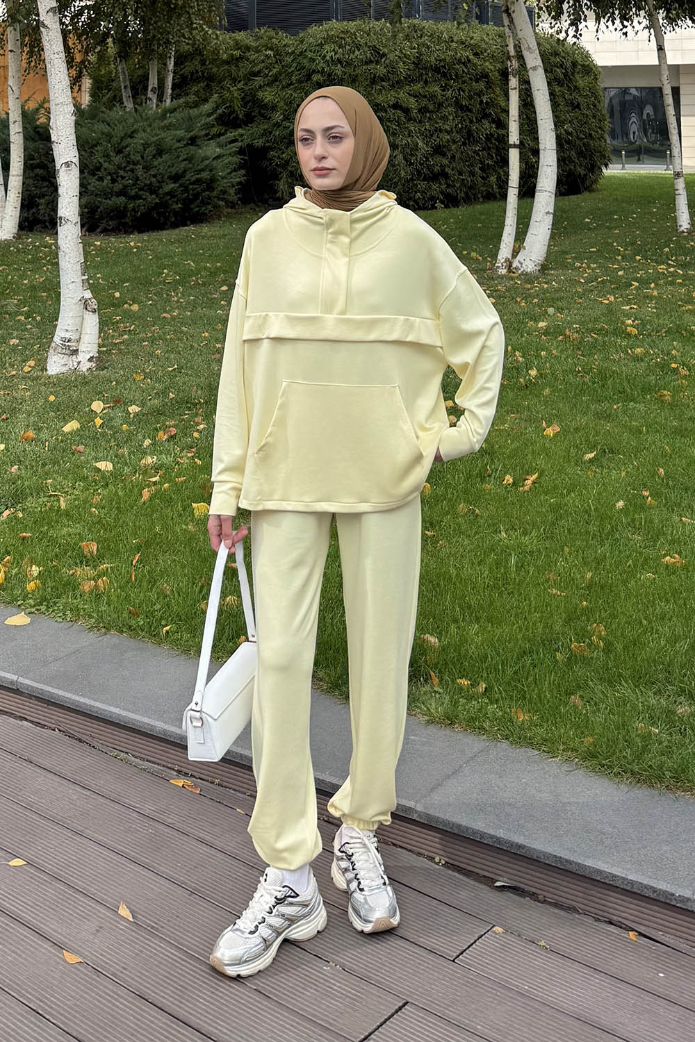 Lameli Kanguru Cep Modal Takım Sarı