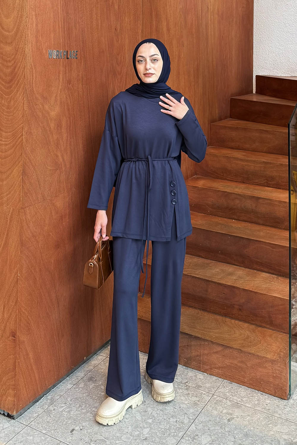 Lamelif Düğmeli İkili Takım Lacivert