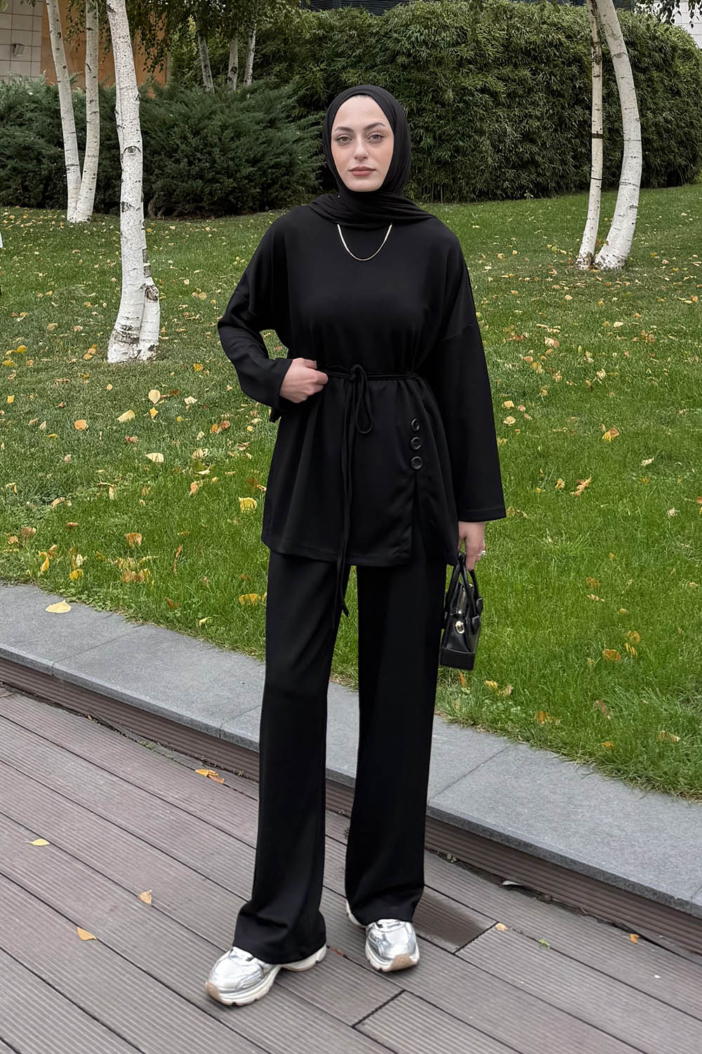 Lamelif Düğmeli İkili Takım Siyah