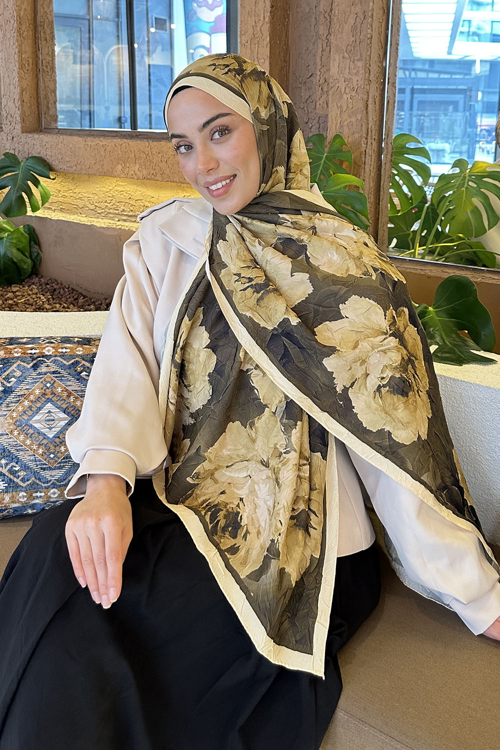 Lamelif Flower Desen Bambu Şal Sarı