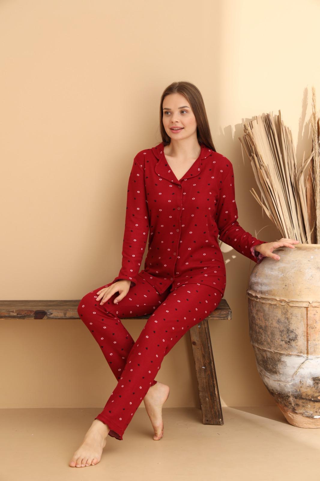 Lamelif Waffle Kumaş Pijama Takımı Kadın Bordo