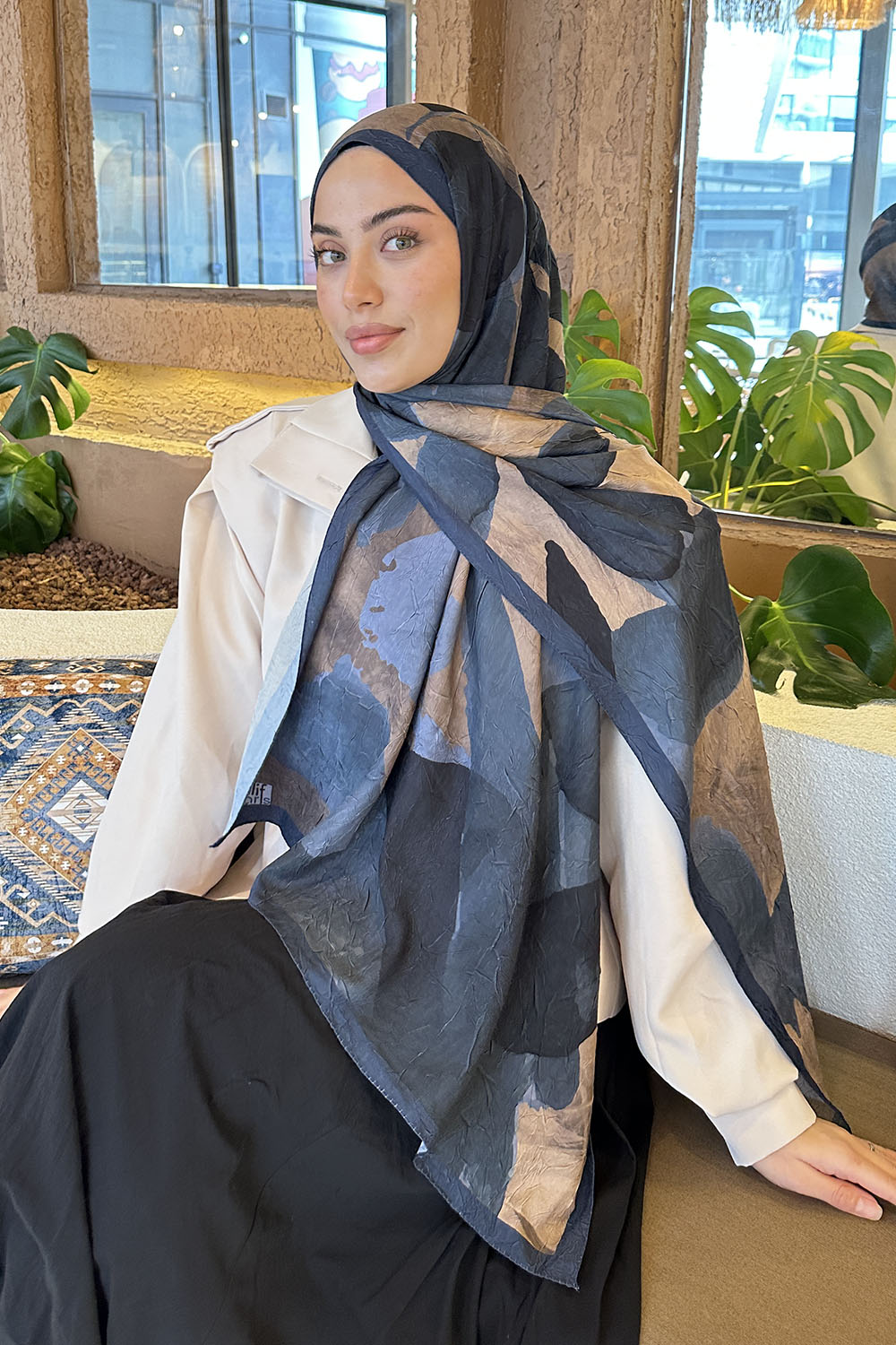 Plaid Blue Cotton Fabric Striped Printed Shawl