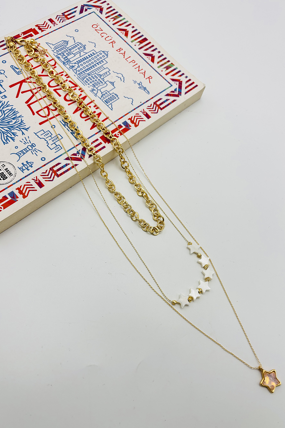 Lamelif Gold Sedef Yıldız 3lü Kombin Kolye Seti