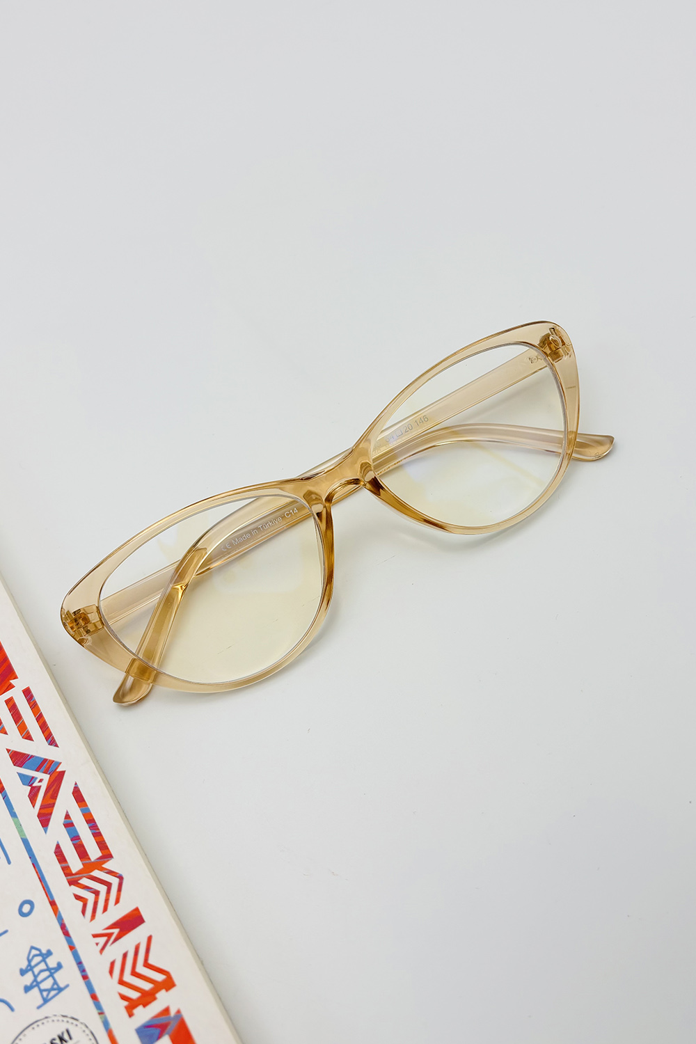 Lamelif Cat Eyes Bal Rengi Çerçeve Şeffaf Gözlük