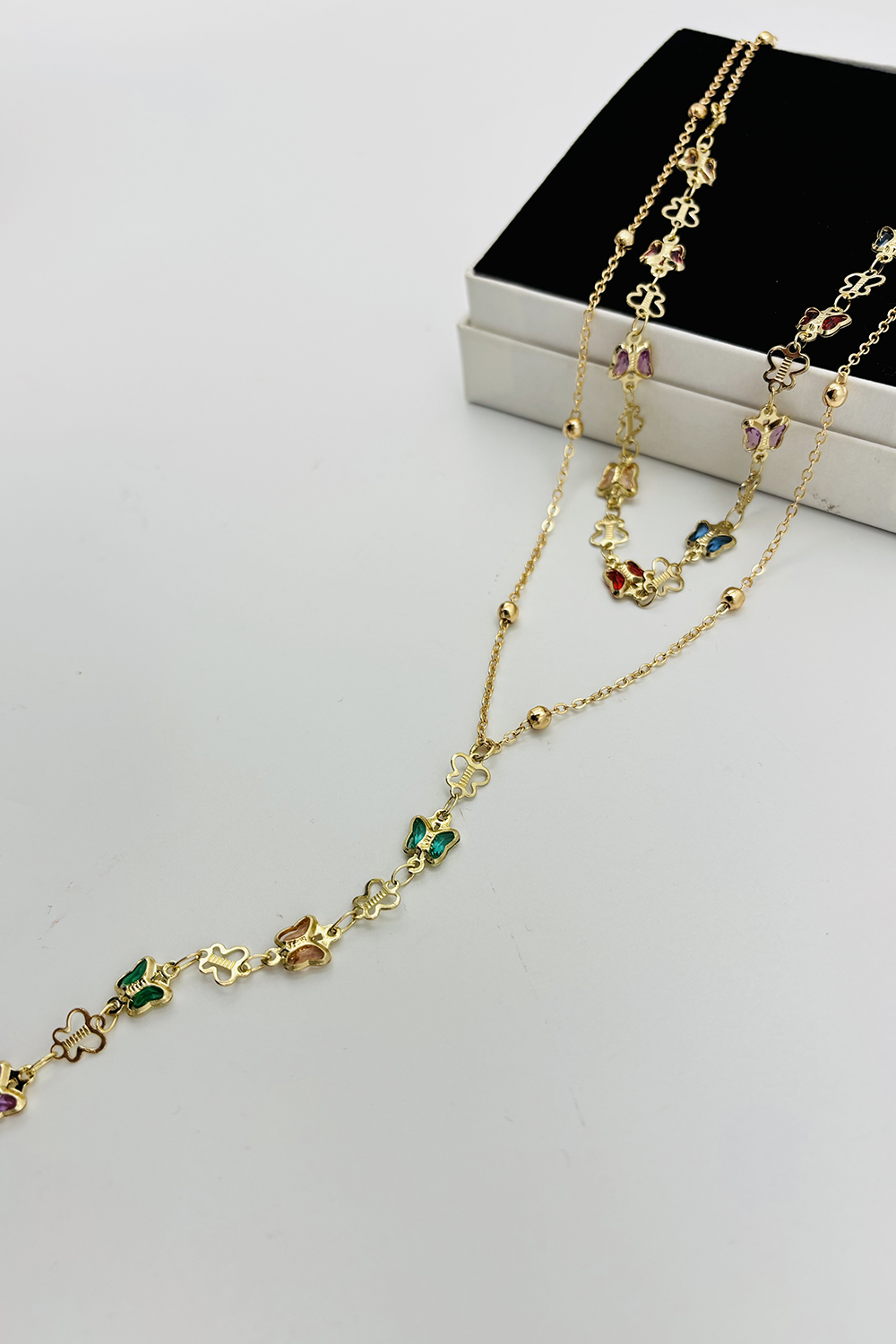 Lamelif Gold 2li Çokrenkli Kelebek Y Kolye