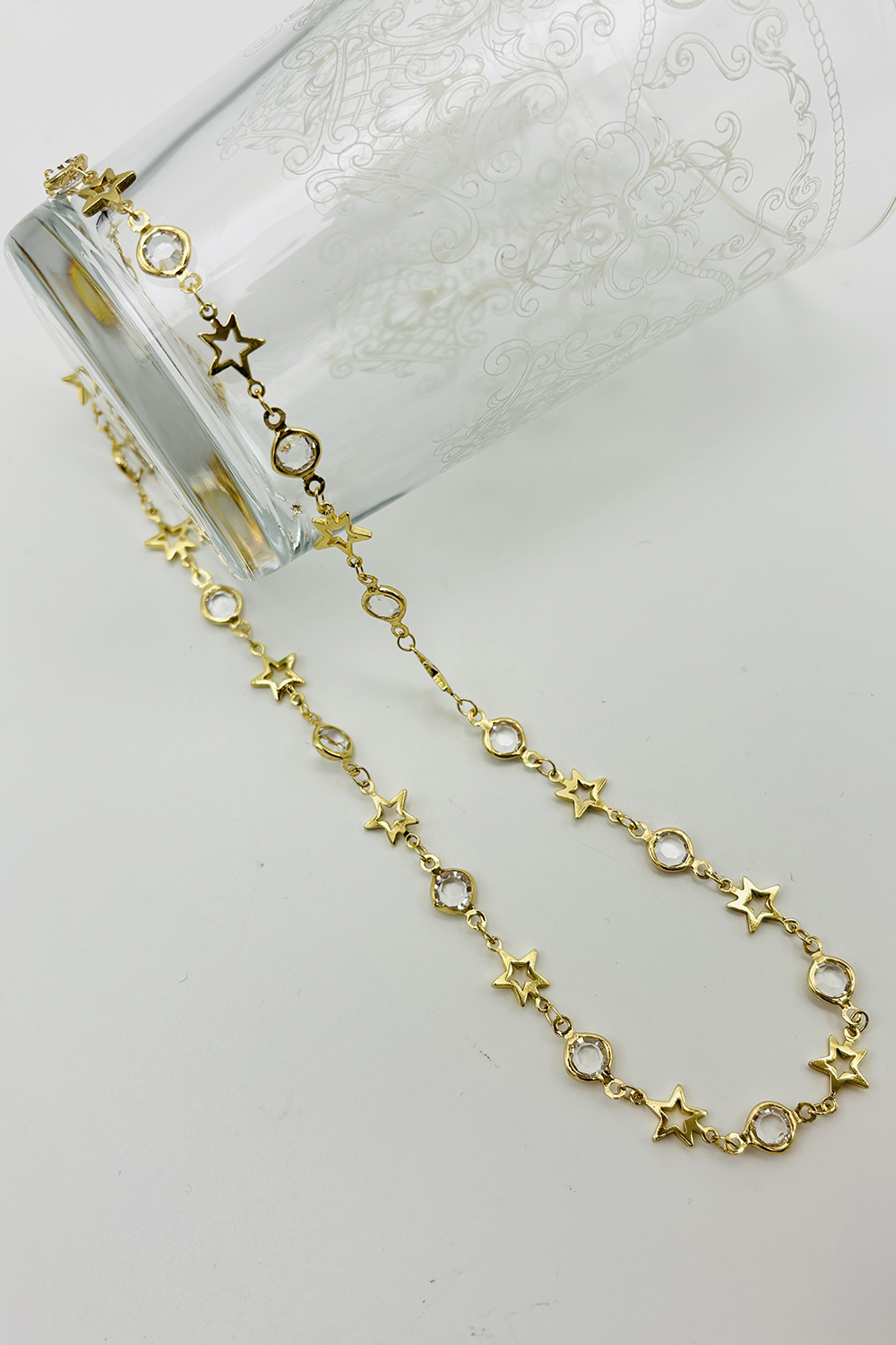 Lamelif Gold Çelik Oval Kristal Taşlı Yıldız Kararmaz Kolye