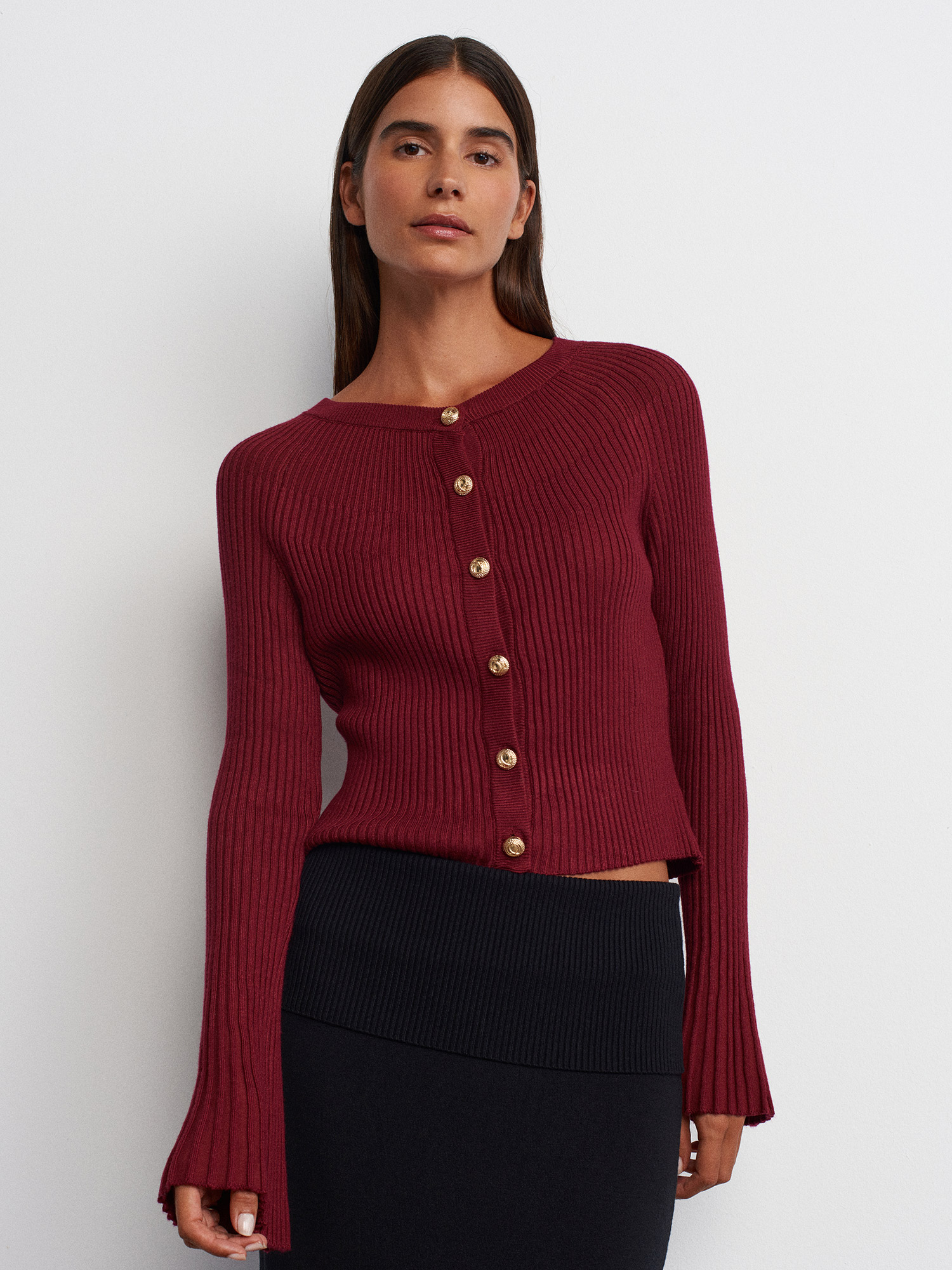 Lamelif Dilvin İspanyol Kol Triko Hırka- Bordo