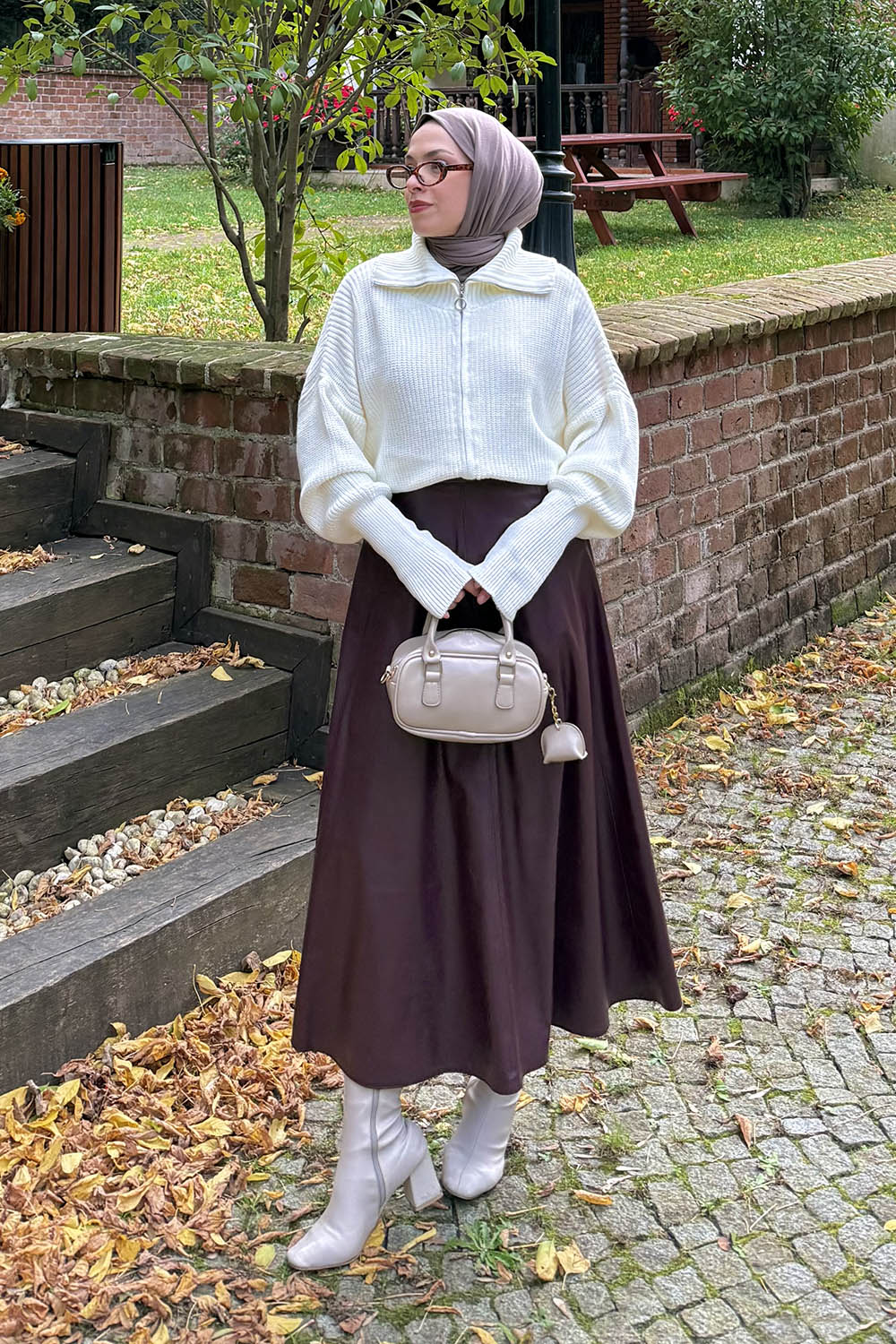 Lamelif Fermuarlı Triko Hırka Krem