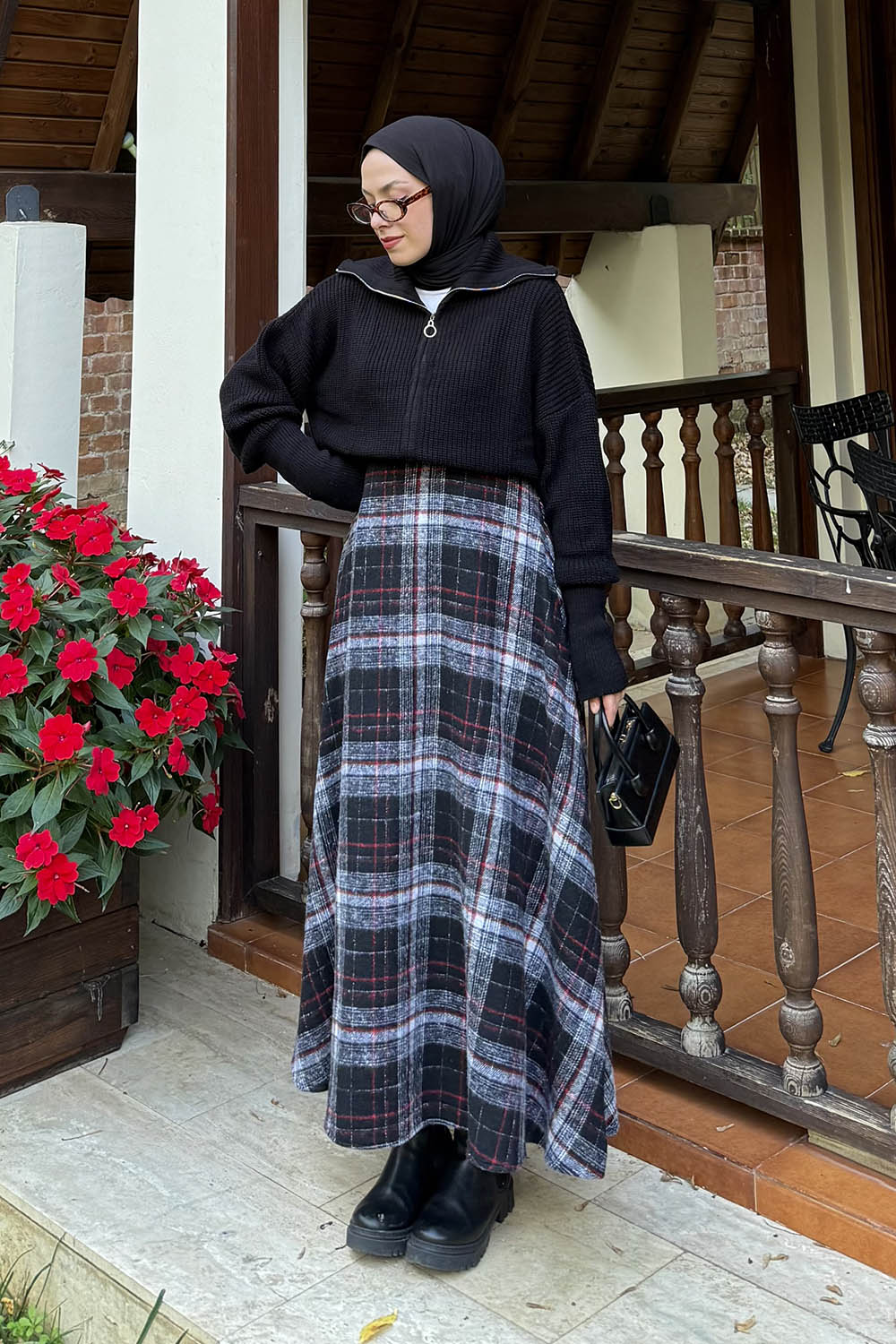 Lamelif Fermuarlı Triko Hırka Siyah