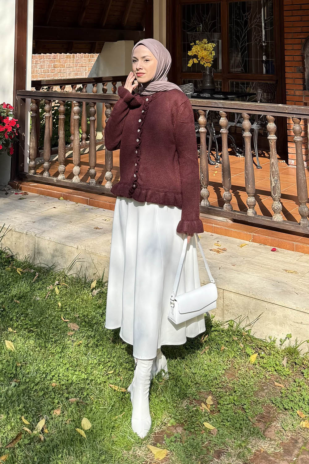 Lamelif Fırfır Detaylı Hırka Bordo