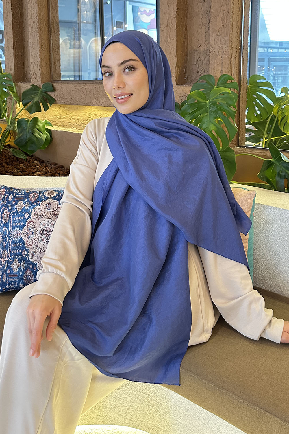 Lamelif Brisa Vual Şal Kot Mavisi