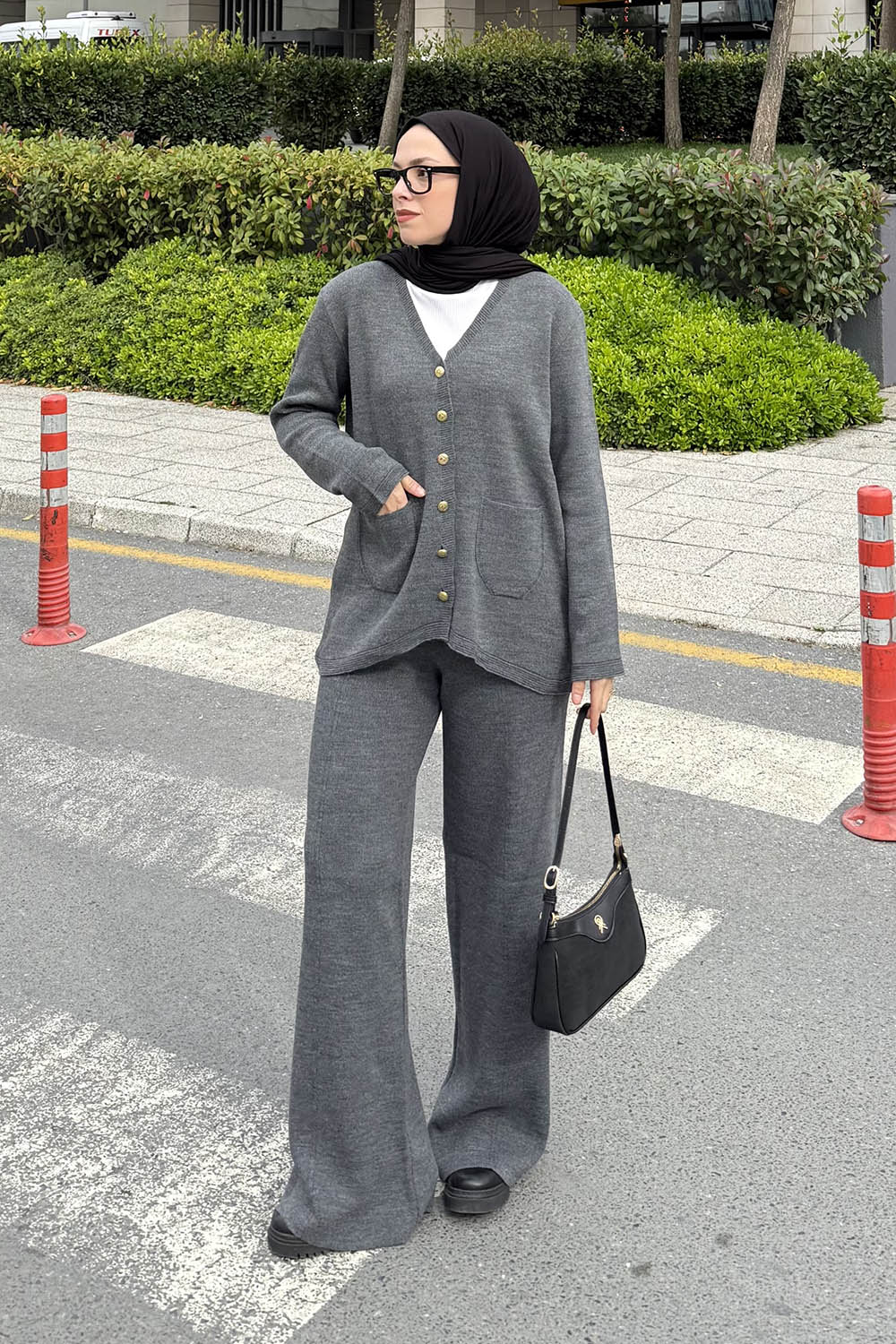 Lamelif Cepli Hırkalı Takım Gri