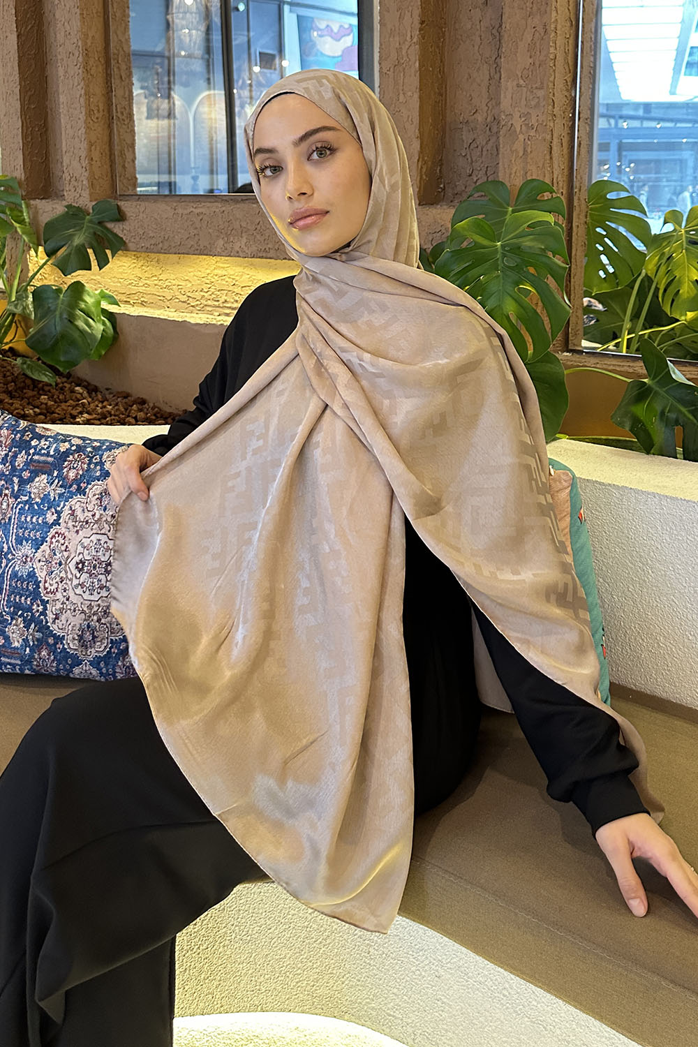 Lamelif F Desen Janjan Jakar Şal Koyu Vizon