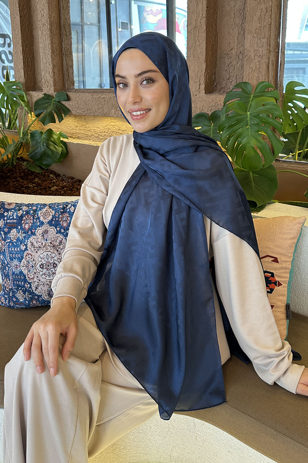 Lamelif F Desen Janjan Jakar Şal Lacivert