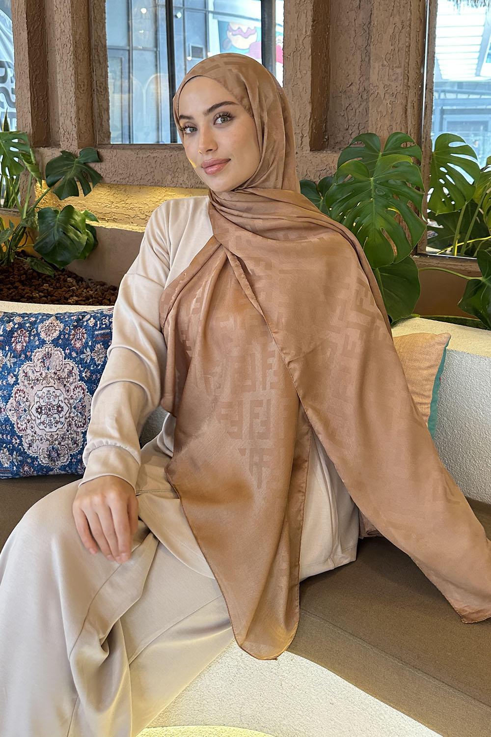 Lamelif F Desen Janjan Jakar Şal Sütlü Kahve