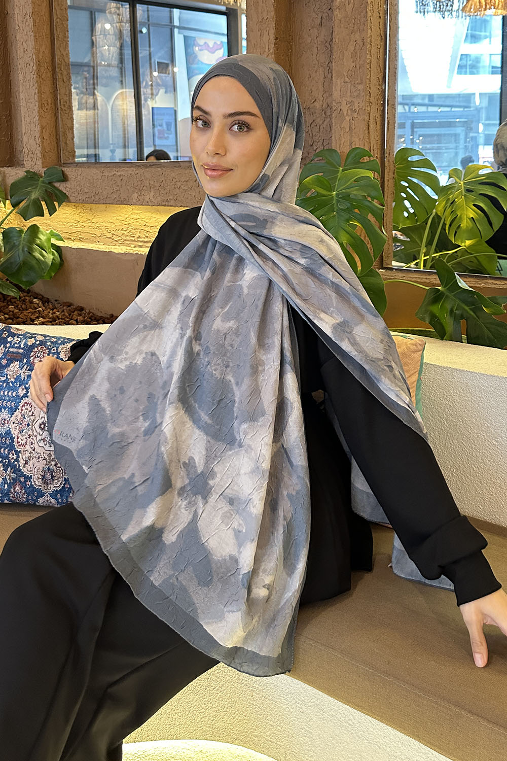 Lamelif Flora Garden Desen Bambu Şal Gri