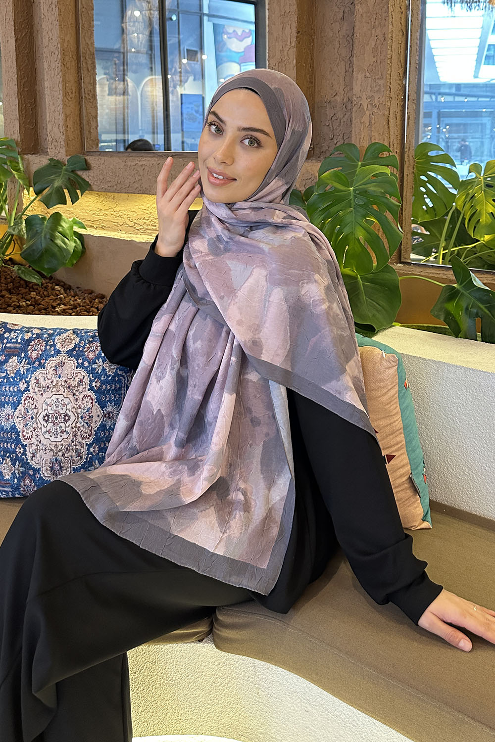 Lamelif Flora Garden Desen Bambu Şal Gül Kurusu