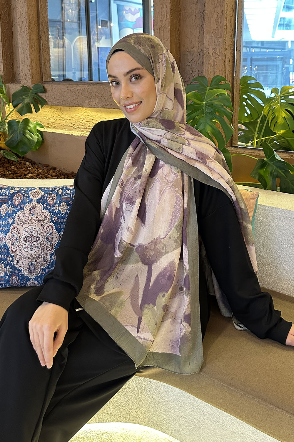 Lamelif Flora Garden Desen Bambu Şal Haki