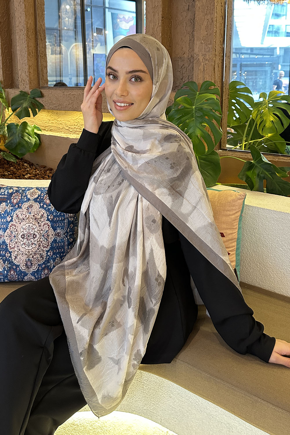 Lamelif Flora Garden Desen Bambu Şal Küf Yeşili