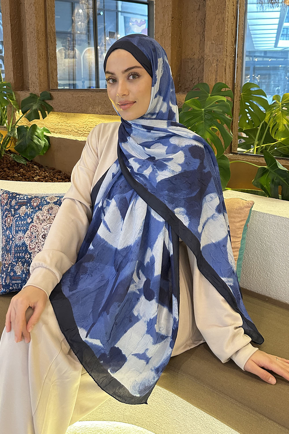 Navy Blue Cotton Fabric Flowering Shawl