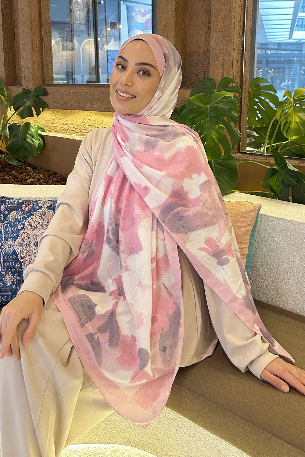 Candy Pink Cotton Fabric Flowering Shawl