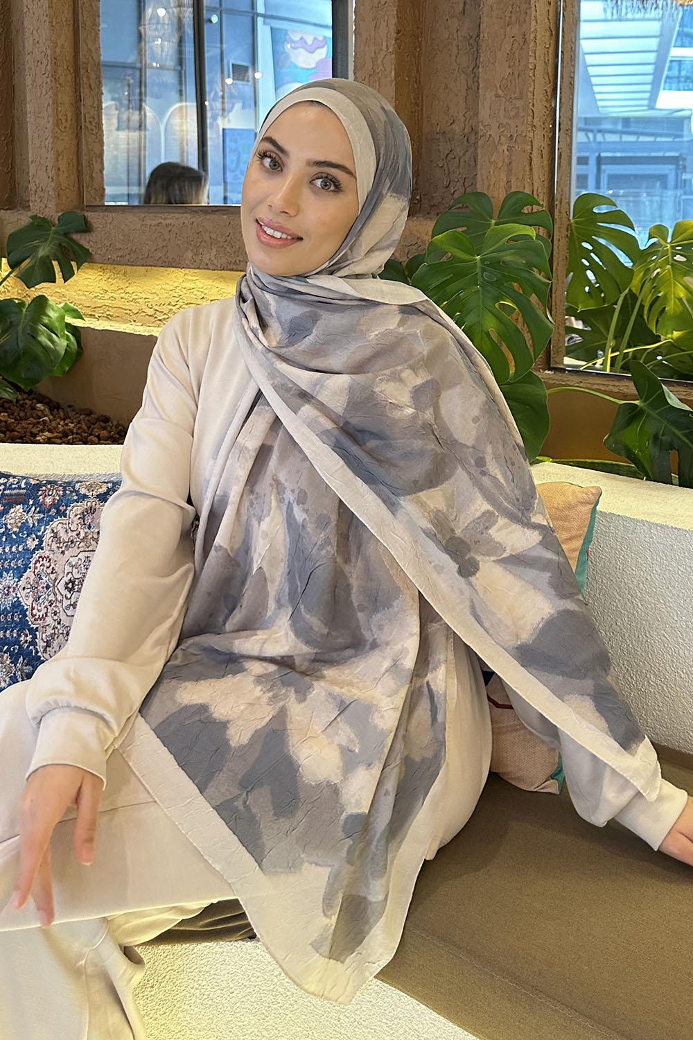 Lamelif Flora Garden Desen Bambu Şal Taş