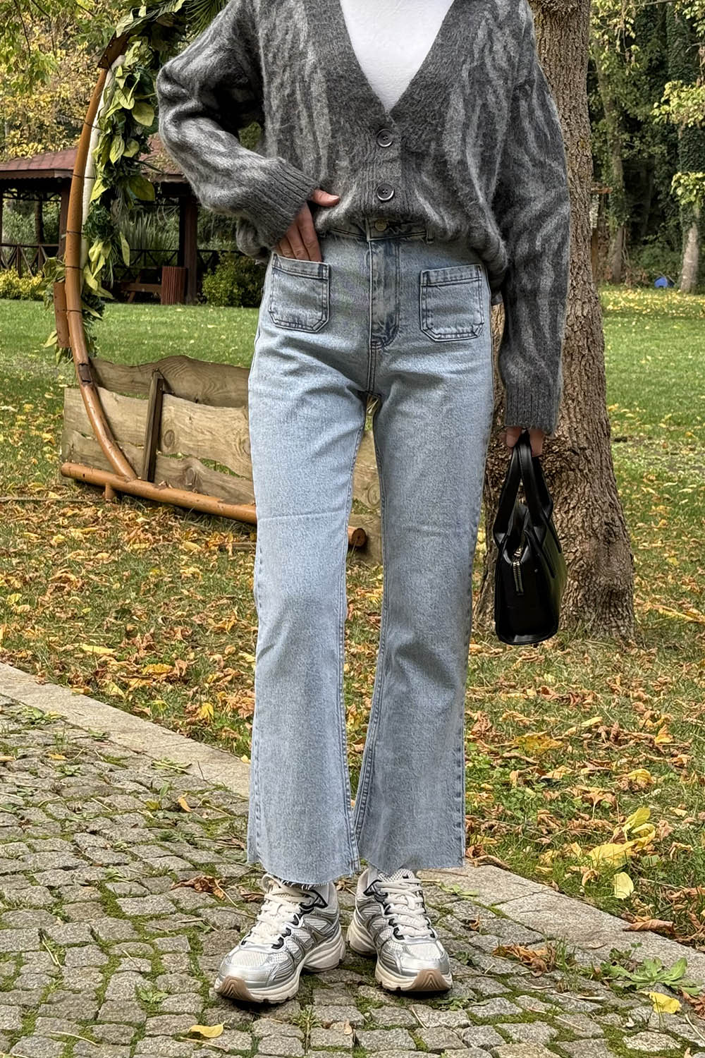 Lamelif Kare Cep Jean Buz Mavisi