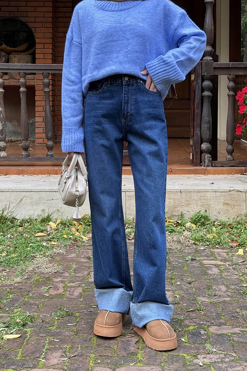 Dark Blue Denim High Waist Denim Pants