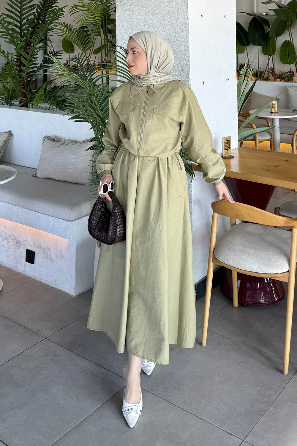 Lamelif Cep Detaylı Etekli İkili Takım Çağla Yeşili