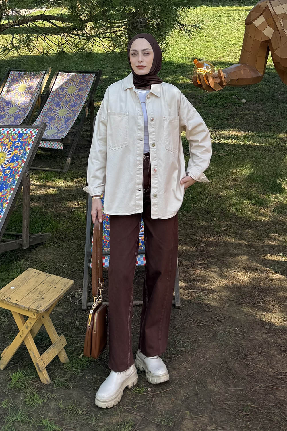 Lamelif Çift Cepli Metal Düğme Ceket Taş Rengi