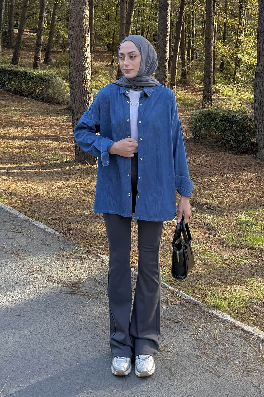 Lamelif Fitilli Tesettür Gömlek Kot Mavisi