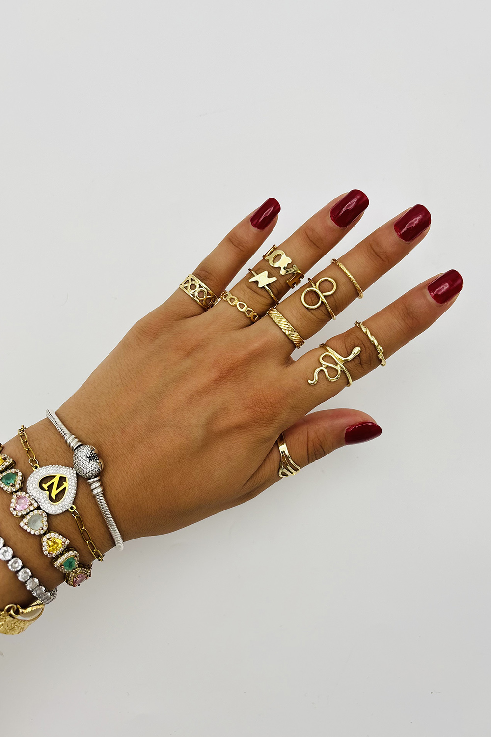 Lamelif Gold 10lu Kombin Yılan Yüzük Seti