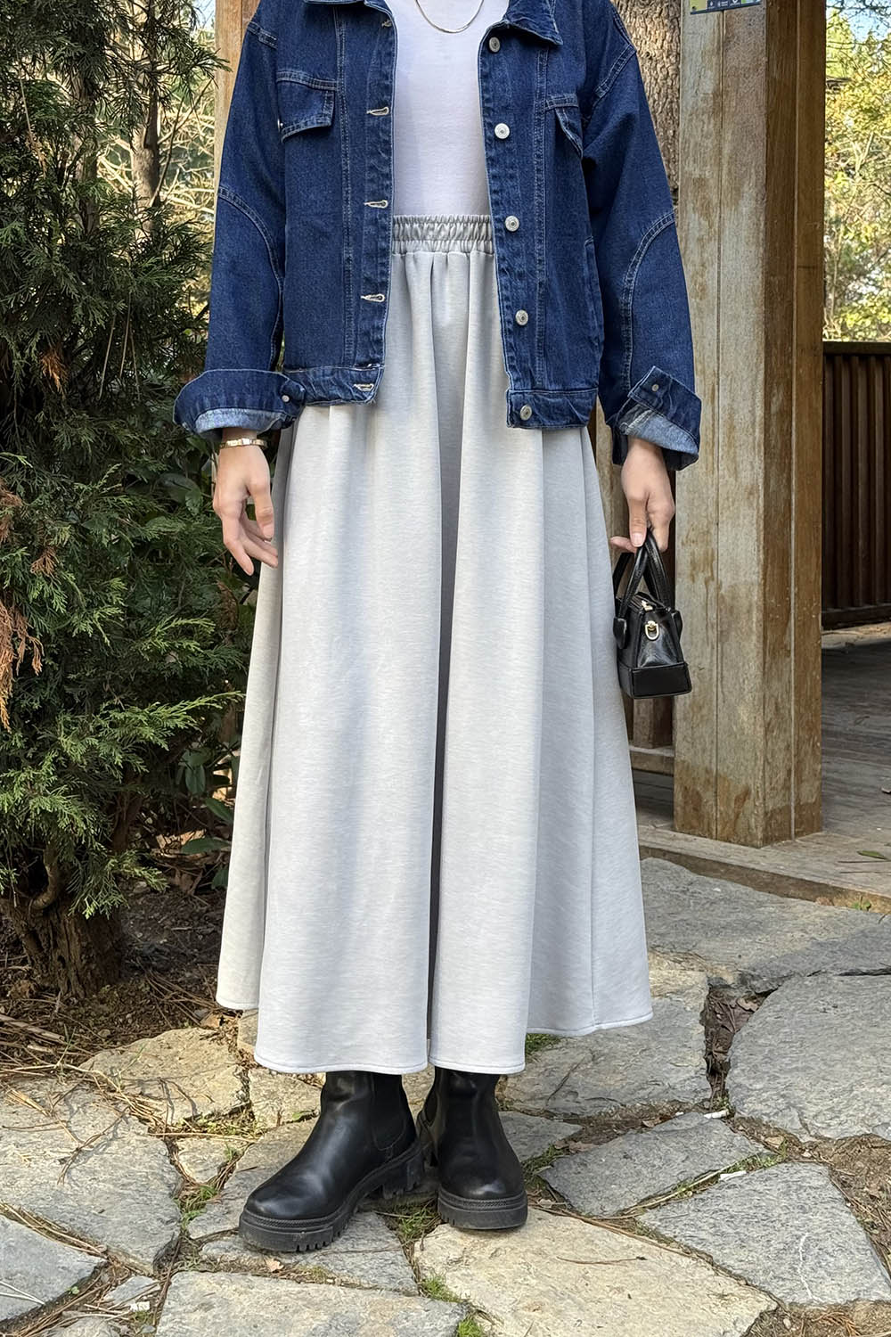 Lamelif Oysho Tesettür Etek Açık Gri