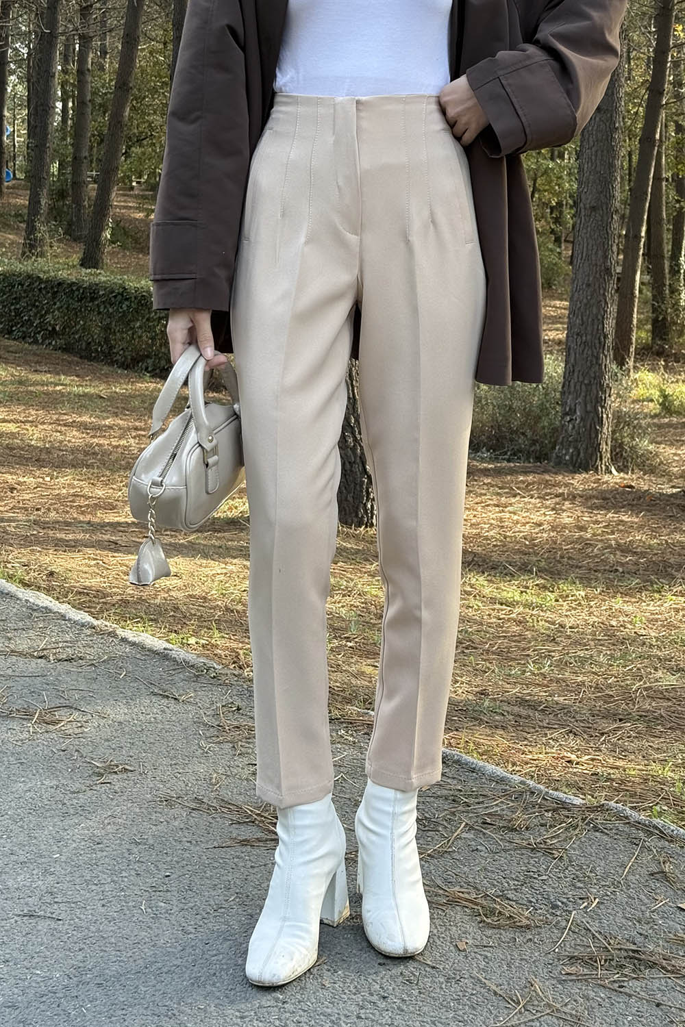 Lamelif Pensli Fleto Cep Pantolon Bej