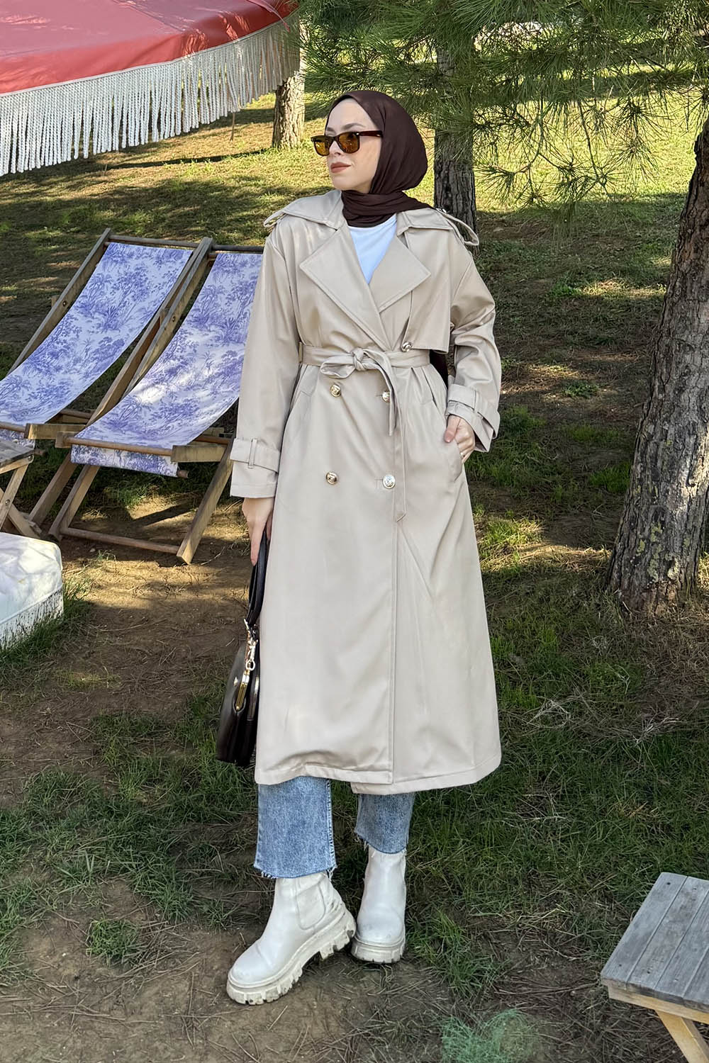 Lamelif Düğme Detaylı Trençkot Taş Rengi