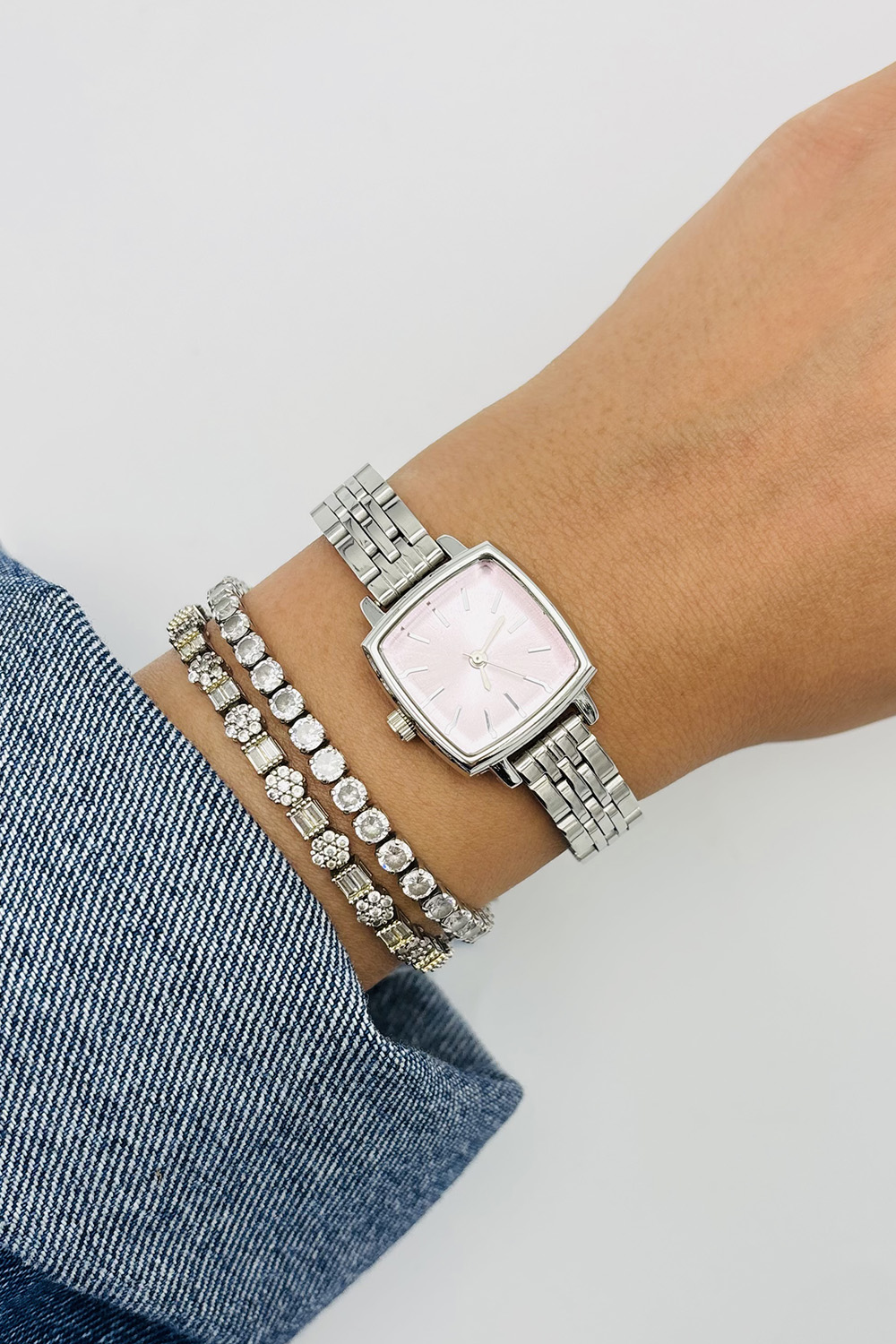 Lamelif Gümüş Metal Kordon Pudra Ekartman  Kol Saati