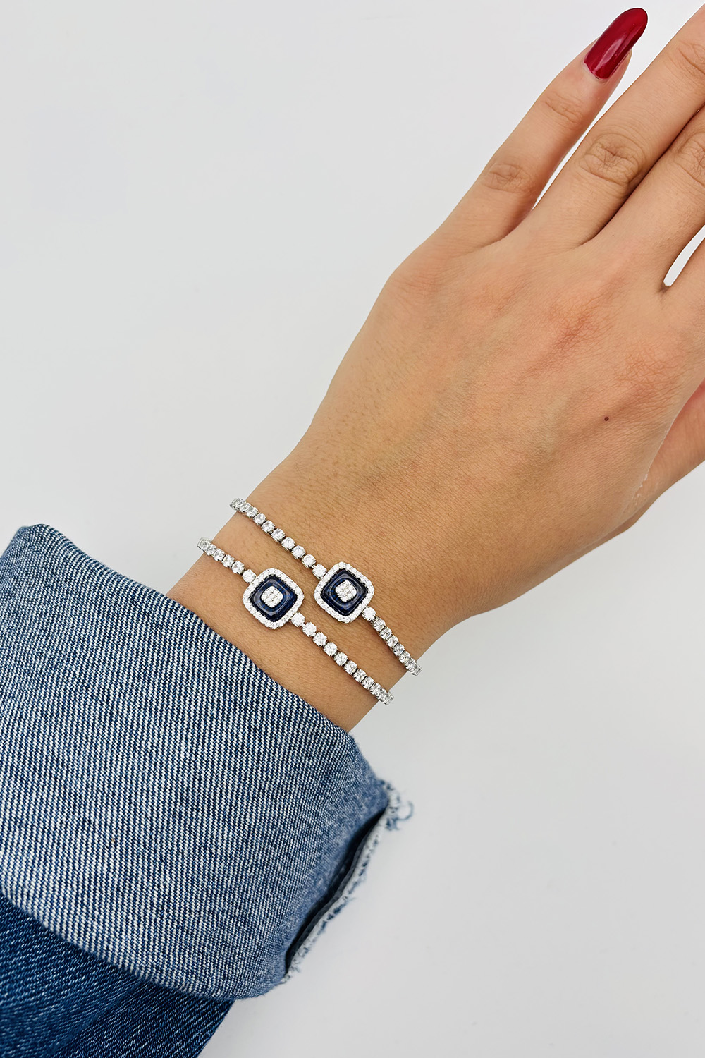 Lamelif Gümüş Su Yolu Baget Taşlı Nazar Boncuk Bileklik