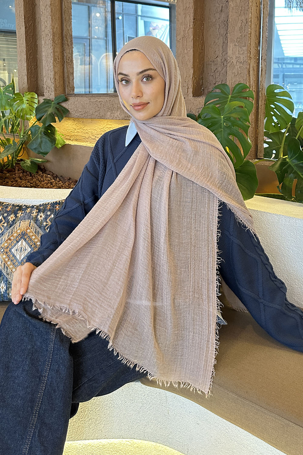 Lamelif Bürümcük Şal Koyu Bej